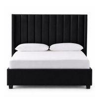 Cama Tapizada Listón con Patas de Madera LeMueble Queen Negro