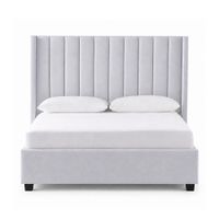 Cama Tapizada Listón con Patas de Madera LeMueble 1.5 Plz Gris Claro