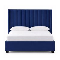 Cama Tapizada Listón con Patas de Madera LeMueble Queen Azul