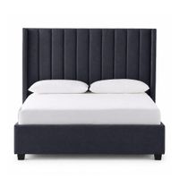 Cama Tapizada Listón con Patas de Madera LeMueble 1.5 Plz Gris Oscuro