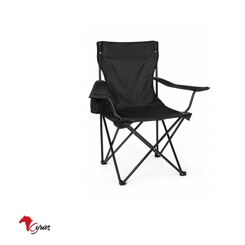 Silla de Camping Reclinable con Reposapiés Negro