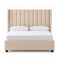 Cama Tapizada Listón con Patas de Madera LeMueble Queen Beige