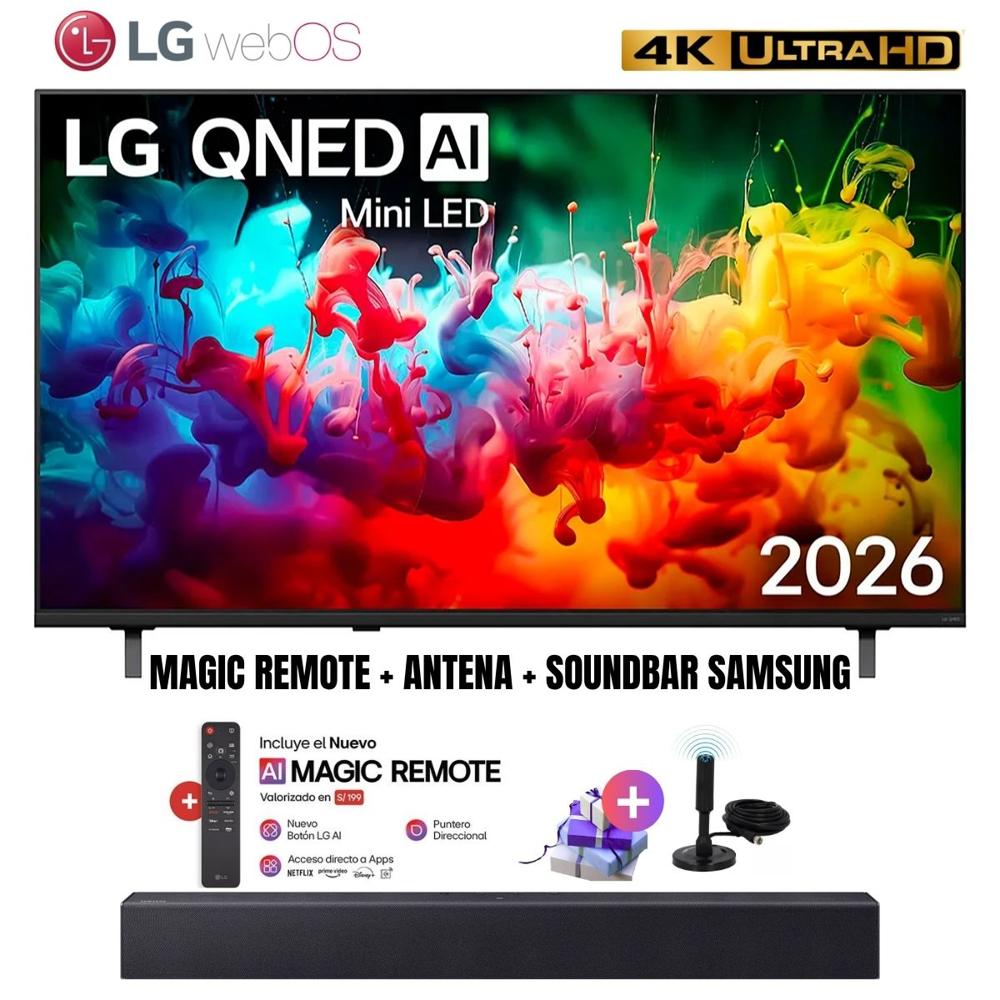 Televisor Smart TV 75'' LG QNED MiniLED UHD 4K WebOS 75QNED65BSA 2026 - Ant - Soundbar Samsung