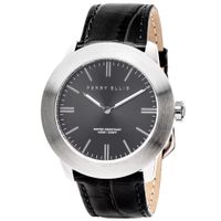 Reloj Perry Ellis Slim Line 46 03002-01 Correa de Cuero Negro Dial Gris Oscuro
