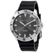 Reloj Perry Ellis Deep Diver 46 02001-03 Fecha Correa de Silicona Negro Dial Gris Oscuro