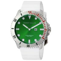 Reloj Perry Ellis Deep Diver 46 02003-03 Fecha Correa de Silicona Blanco Dial Verde