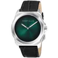 Reloj Perry Ellis Decagon Fading 10007-01 Correa de Cuero Negro Dial Verde