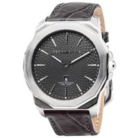 Reloj Perry Ellis Decagon 46 05005-01 Fecha Correa de Cuero Marrón Dial Gris Oscuro