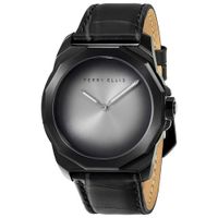 Reloj Perry Ellis Decagon Fading 10003-01 Correa de Cuero Negro Dial Gris