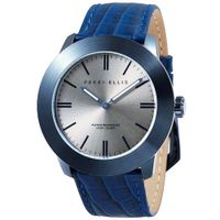 Reloj Perry Ellis Slim Line 46 03005-01 Correa de Cuero Azul Dial Plateado