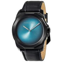 Reloj Perry Ellis Decagon Fading 10005-01 Correa de Cuero Negro Dial Turquesa