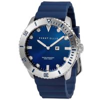 Reloj Perry Ellis Deep Diver 46 02002-03 Fecha Correa de Silicona y Dial Azul
