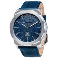 Reloj Perry Ellis Decagon 46 05001-01 Fecha Correa de Cuero y Dial Azul