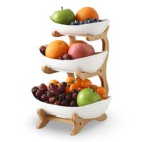 Frutero Decorativo De Tres Niveles Con Bambú Blanco 22PL11