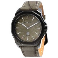 Reloj Perry Ellis Decagon 46 05008-01 Fecha Acero Inoxidable Correa de Cuero y Dial Beige Verdoso