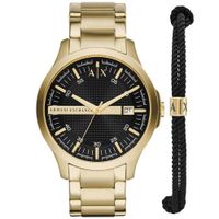 Reloj Armani Exchange Hampton AX7124 Set con Pulsera Fecha Acero Inoxidable Dorado Dial Negro