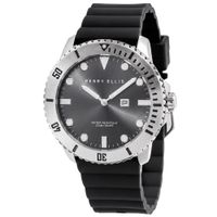 Reloj Perry Ellis Deep Diver 42 06001-03 Fecha Correa de Silicona Negro Dial Gris Oscuro