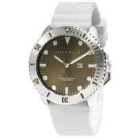 Reloj Perry Ellis Deep Diver 42 06003-03 Fecha Correa de Silicona Blanco Dial Verde