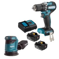 Taladro Percutor 18v Makita DHP487SF X2 Bateria 3Ah + lijadora DBO180Z