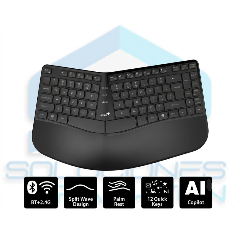Teclado Ergonómico Genius Ergo 7000BT Dual Wireless Bluetooth