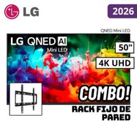 TELEVISOR LG 50 QNED MINILED SMART TV THINQ AI WEBOS HUB 4K UHD 2026 - 50QNED70BSA + RACK FIJO
