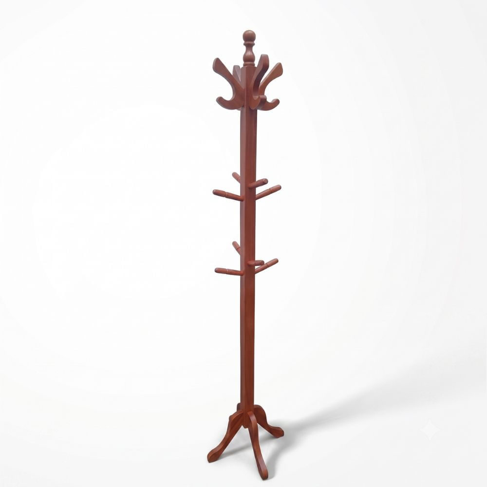 Perchero de Pie de Madera Color Cedro 1.75 m  Organizador para Ropa Abrigos Sombreros y Accesorios