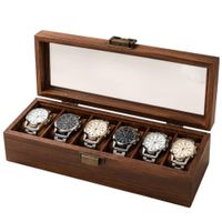 Caja Organizadora para 6 Relojes de Madera con Tapa de Vidrio
