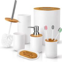 Set de Baño con Bambú Estilo Moderno de 6 Piezas Aura Blanco Hueso 576BL03