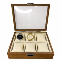 Caja Organizadora para 6 Relojes con Tapa de Vidrio .Estuche Exhibidor Premium de Madera