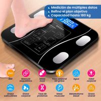 Balanza Digital Inteligente Bluetooth Capacidad 180 K Recargable en Color Negro