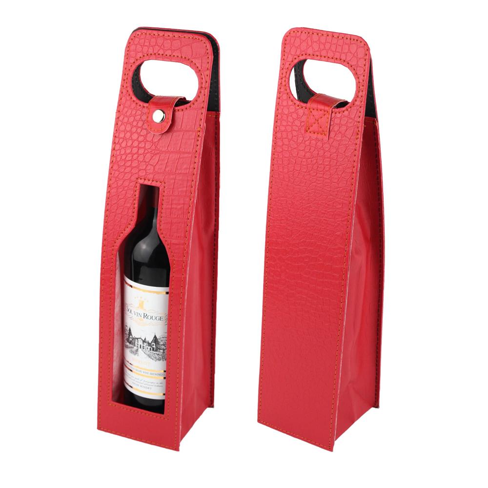 Bolsa De Regalo Para Vino De Cuero - Color Rojo Para 1 Botella