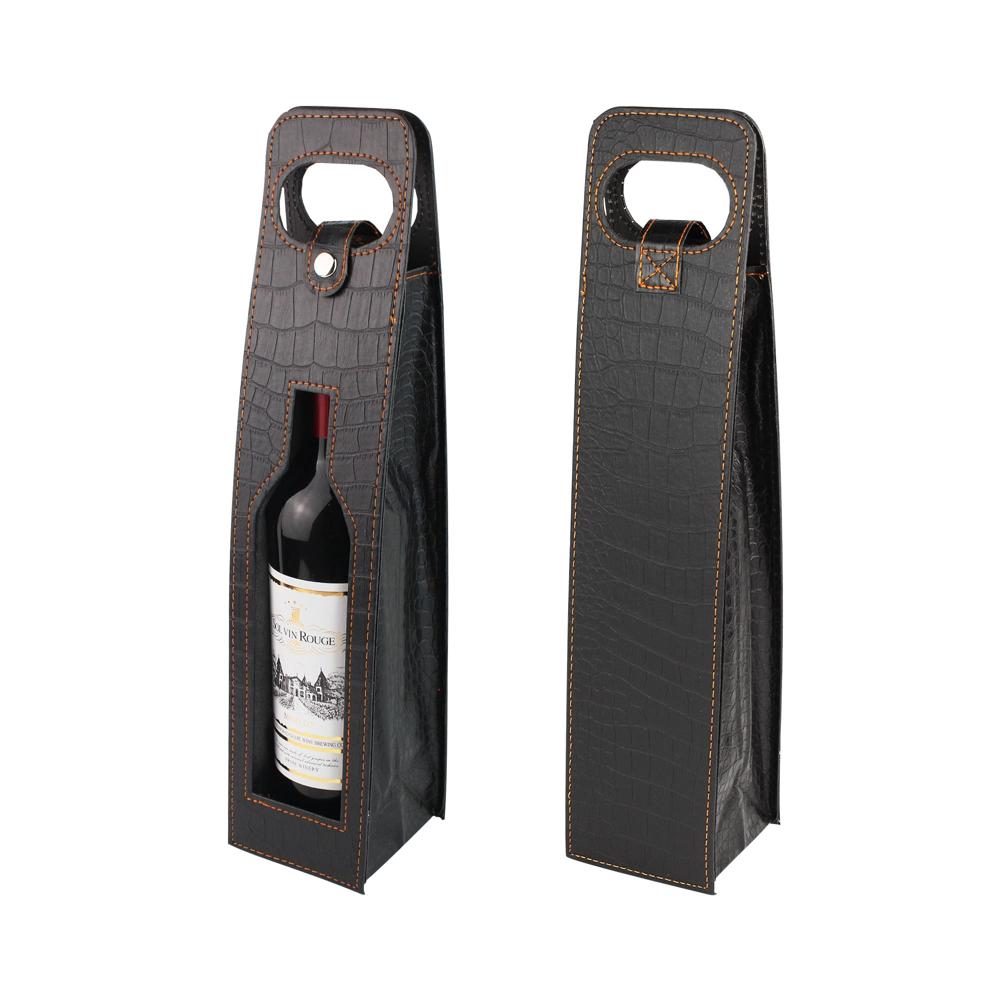 Bolsa De Regalo Para Vino De Cuero - Color Negro Para 1 Botella