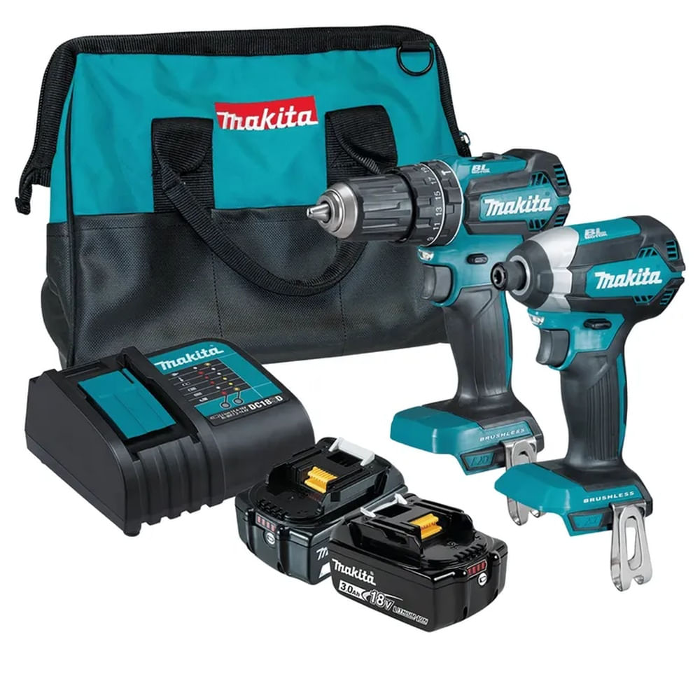 TALADRO DHP485 + ATOR IMPACTO DTD153Z + 2 BATE + CARG DLX2283S MAKITA Turquesa
