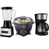 Combo Olla Arrocera Negro 1.5L Más Licuadora 1.5L Más Cafetera 6 Tazas