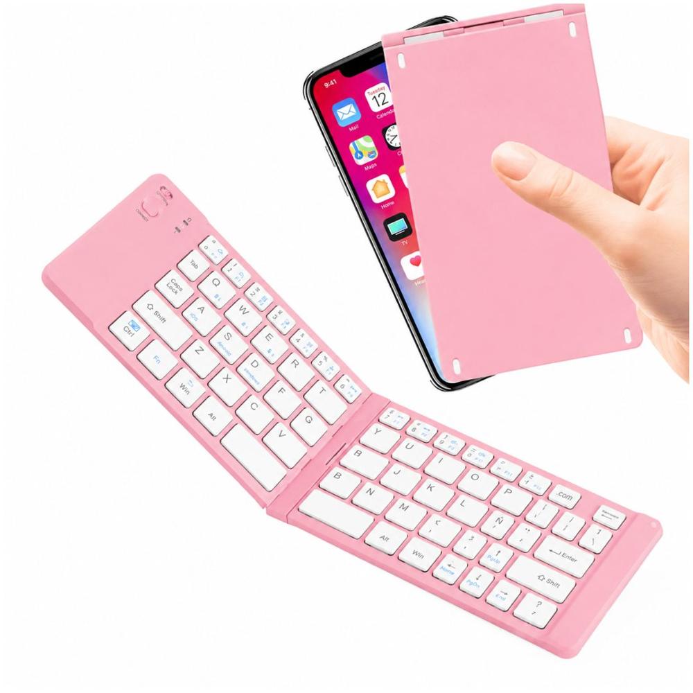 Teclado Bluetooth AOAS A-1007 Plegable Ultra Fino para PC Laptop Tablet Celular Rosado