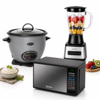 Combo Olla Arrocera Gris 1.5L Más Licuadora 1.5L Más Horno Microondas 20L