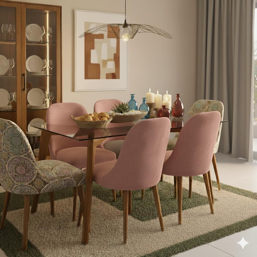 Juego de comedor Brissa 6 sillas rosado
