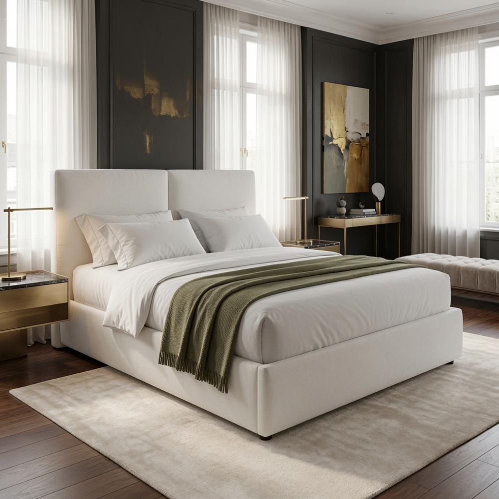 Cama Box Noelle Minimalista 2 Plazas Blanco Tarima + Cabecera TU MESITA