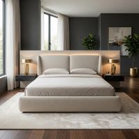 Cama Box Alina con Alero Queen Beige Claro Tarima + Cabecera TU MESITA