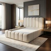 Cama Box Naia King Crema Tarima + Cabecera TU MESITA