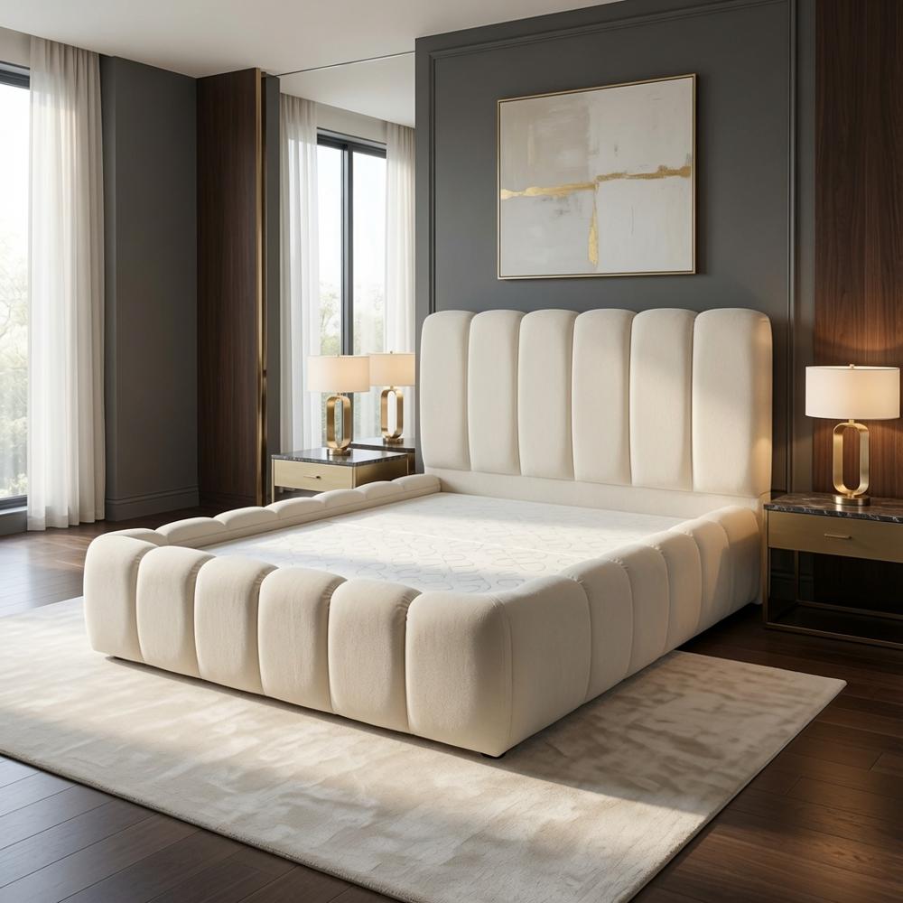 Cama Box Naia King Crema Tarima + Cabecera TU MESITA