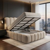 Cama Box Oriana Hidráulica Queen Beige Tarima + Cabecera + Sistema Hidráulico TU MESITA