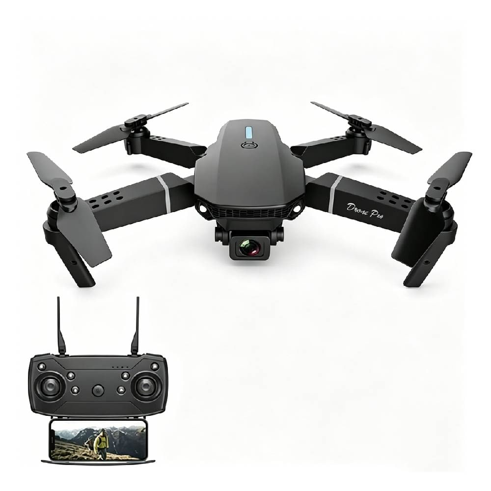 DRONE E88 4K CON CÁMARA HD BRAZOS PLEGABLES CONTROL REMOTO Y ESTUCHE DE TRANSPORTE