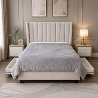 Cama Box Odette Contemporáneo Queen Beige Claro Tarima y Cabecera 4 Cajones