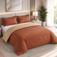 Funda Plumón Clásica Orma Hogar Reversible Beige Gamuza/Ladrillo 200 Hilos Algodón Pima King