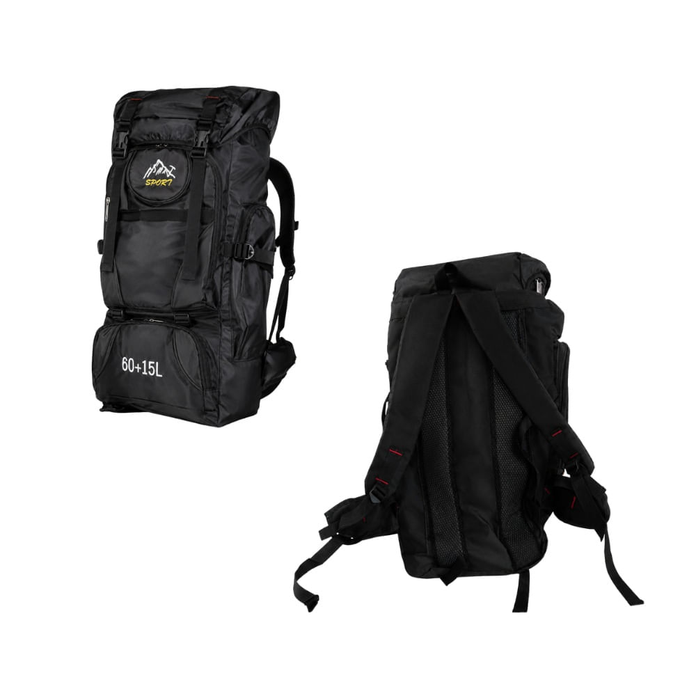 Mochila Campera de Alta Capacidad 60 + 15 L Sport 8533 Negro