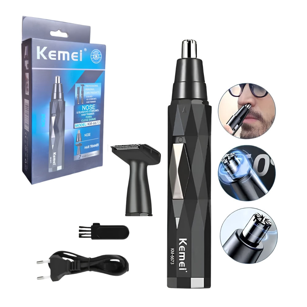 Maquina Recortadora Recargable 2 en 1 Nariz y Patillas Kemei KM-6673