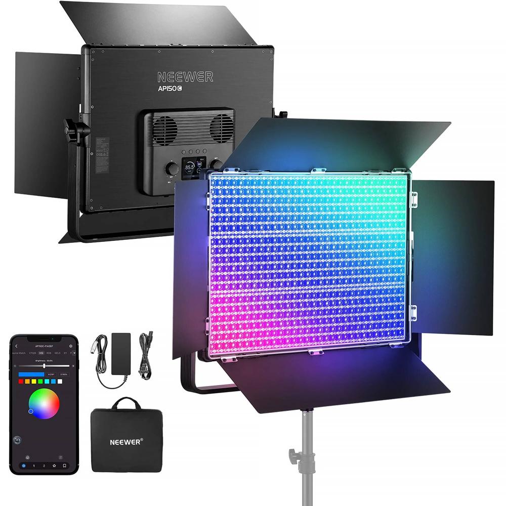 Neewer AP150C Panel LED RGB de 150W, 2500 a 10000K, Control DMX y App, 1800 LEDs, Efectos