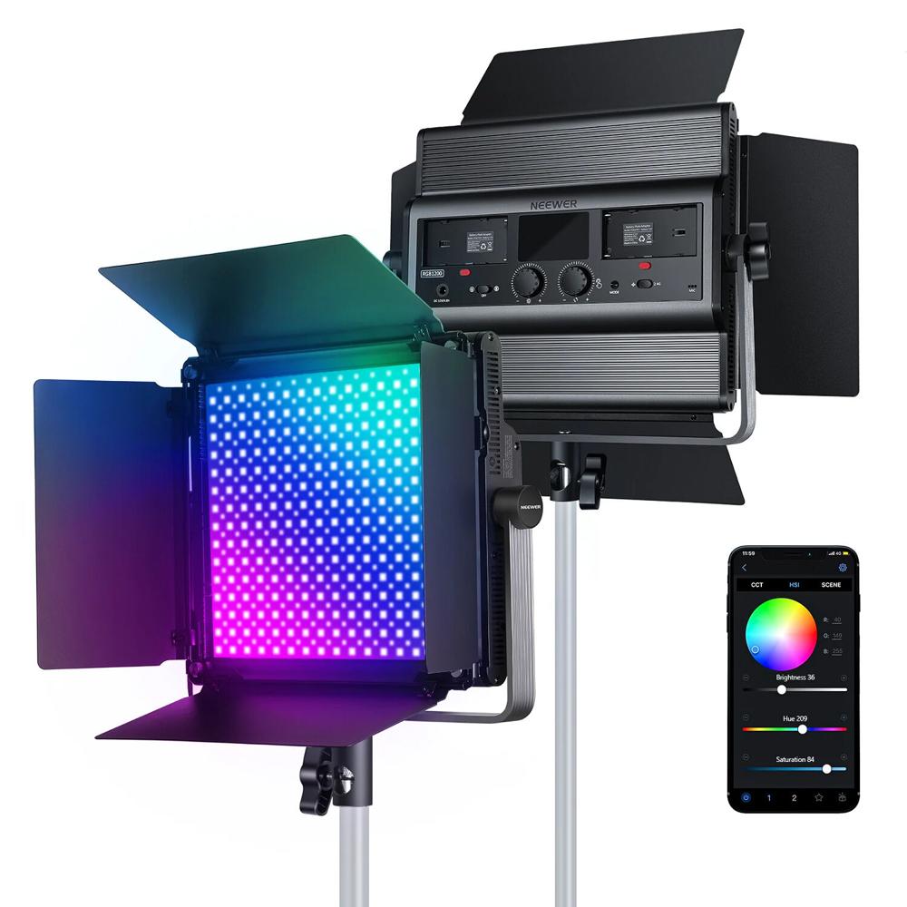Neewer Panel LED RGB1200 13.2 x 13.5"" - 7300 Lux, 2500-8500K, Control por App, 18 Efectos