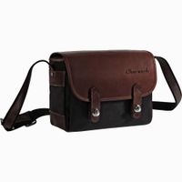 Oberwerth Freiburg Photo Bag - Bolsa para cámara en Cordura negra y cuero marrón oscuro,